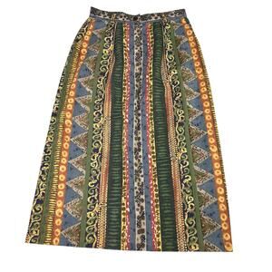 Willowbend Denim Skirt Size 14 Multicolor Aztec Midi Vintage VTG 90s Made in USA